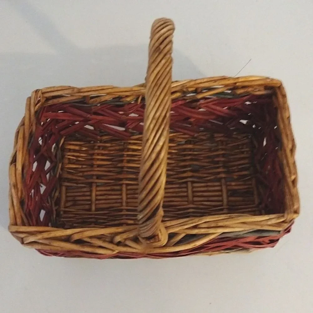 Vintage Brown Red Large Rustic Rectangle Harvest Woven Wicker Basket
